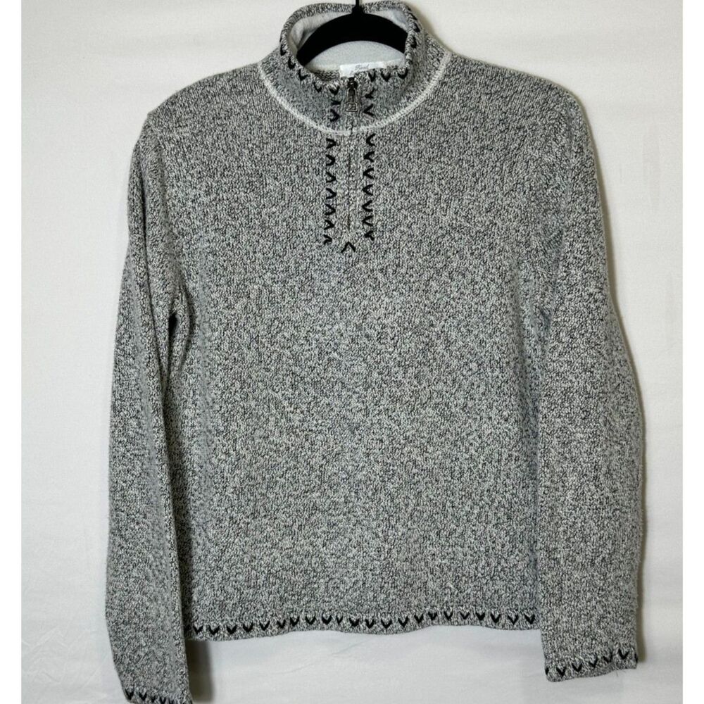 Christopher & Banks Womens Black White Marled 1/4 Zip Sweater Alpine Design SZ M
